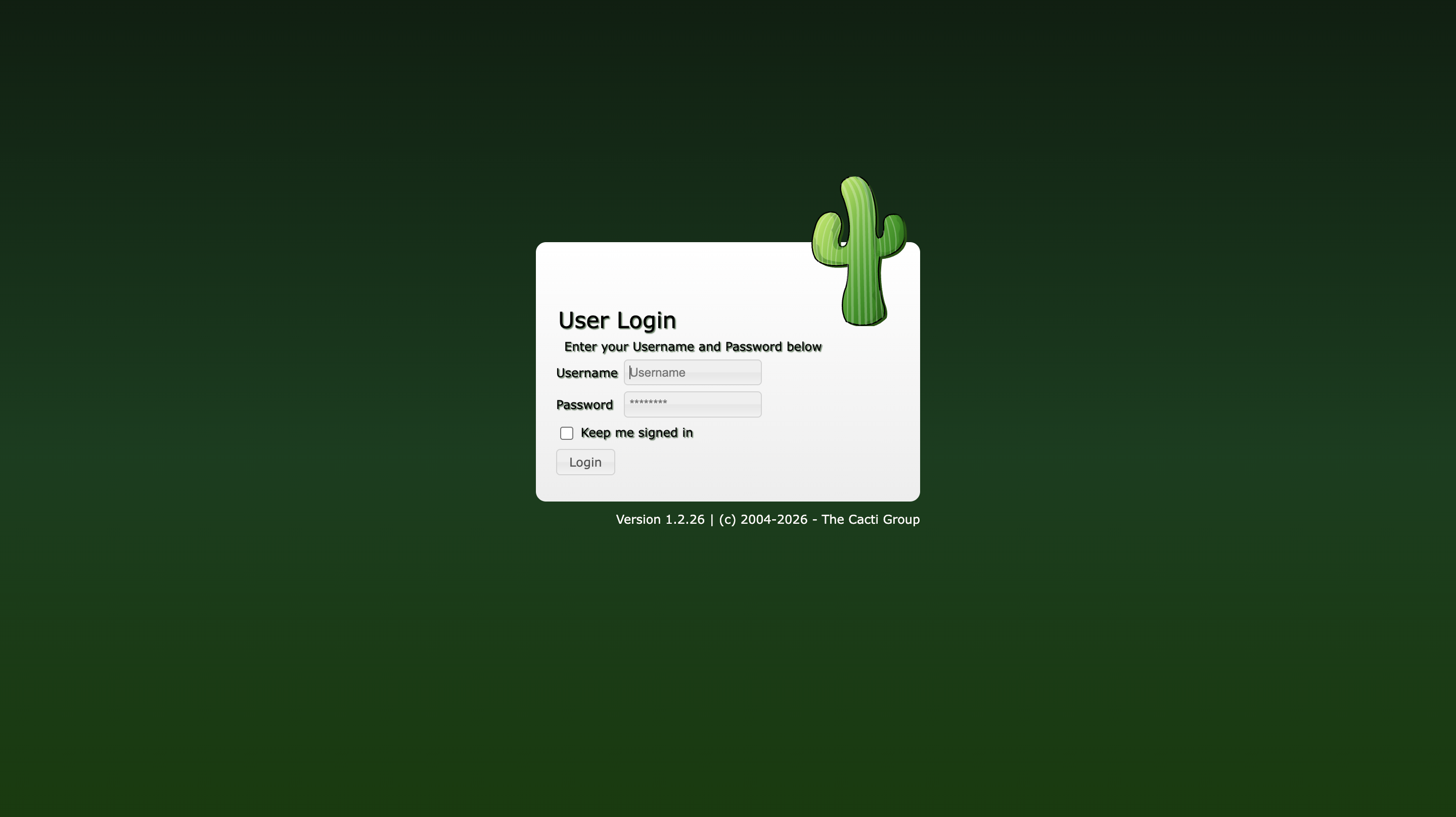 Halaman login Cacti