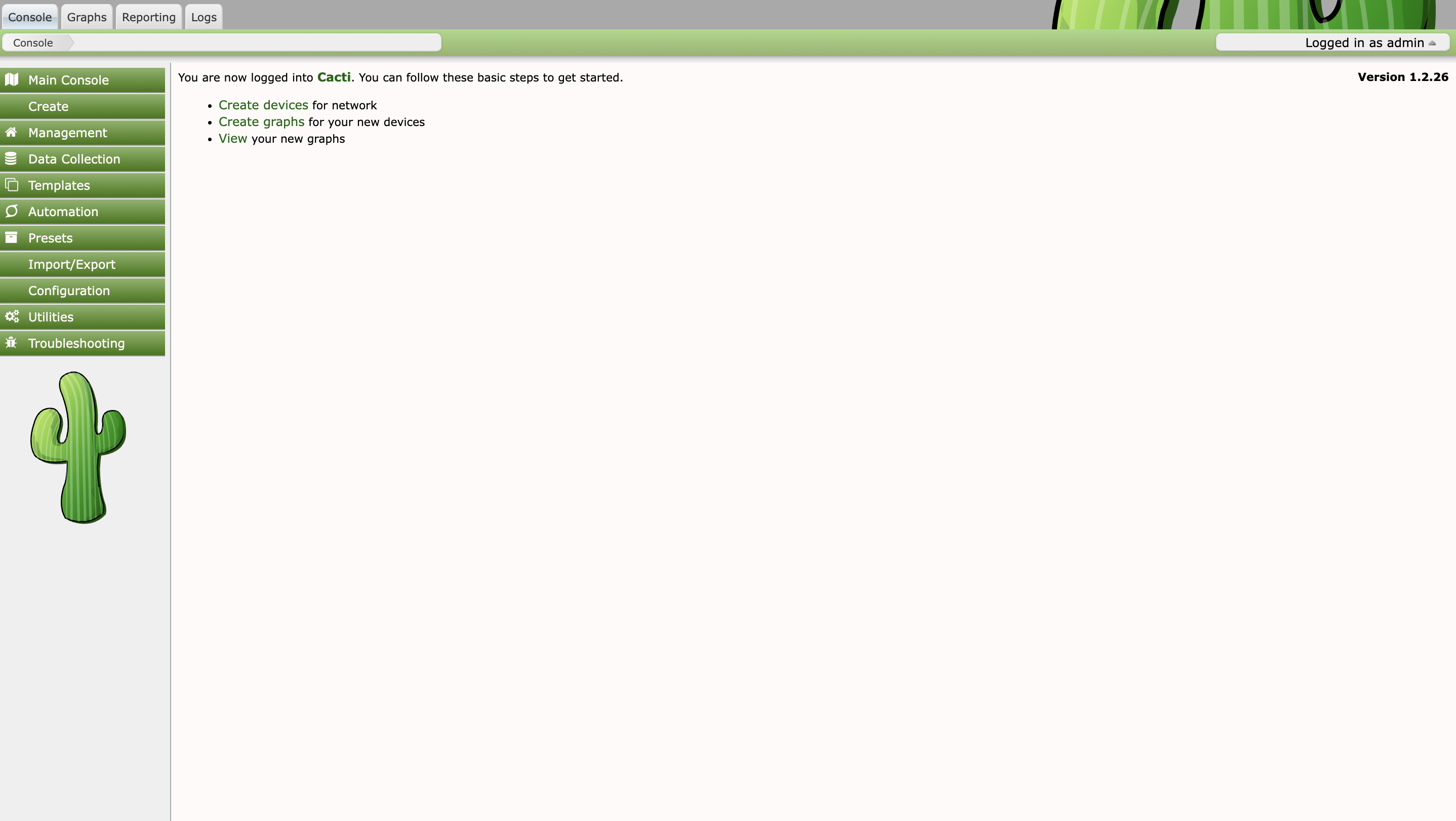 Dashboard Cacti setelah login